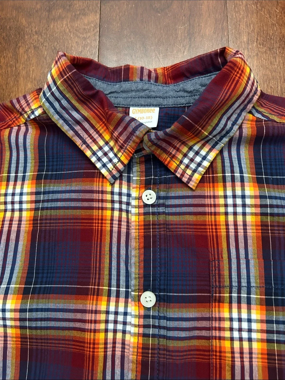 Gymboree Kid’s Plaid Button-Down Shirt in Navy, Red& Yellow, Size L (10-12)